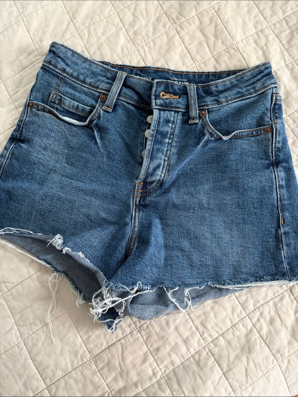 Old Navy Blue Distressed sky hi a line Button-Fly Denim Shorts